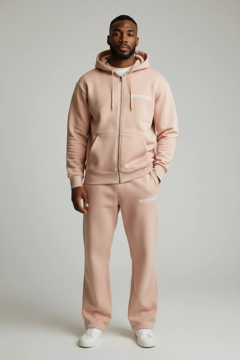 Ensemble Hoodie Zippé & Jogging "Essentials" – Rose Poudré