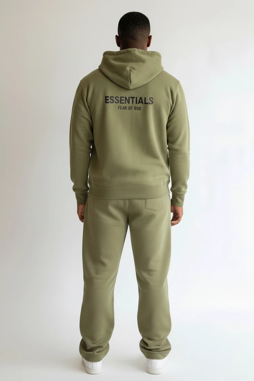 Ensemble Hoodie Zippé & Jogging "Essentials" – Vert Olive Signature