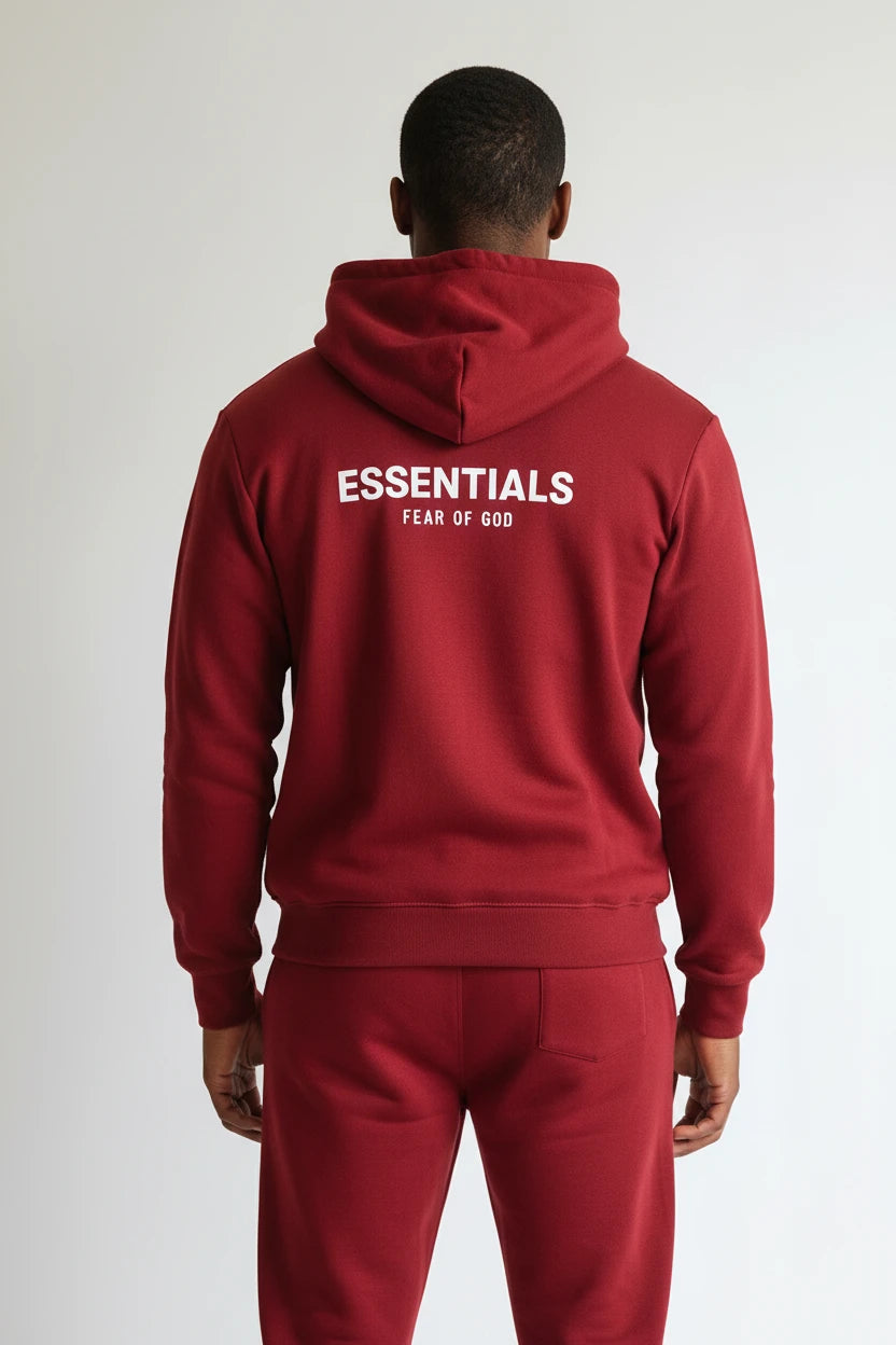 Ensemble Hoodie Zippé & Jogging "Essentials" – Bordeaux Profond
