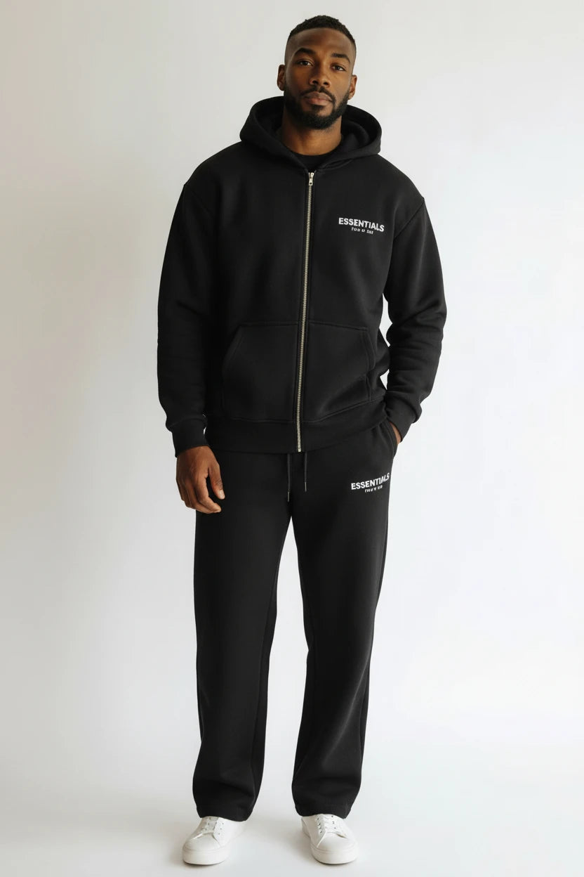 Ensemble Hoodie Zippé Jogging "Essentials" – Noir Intemporel