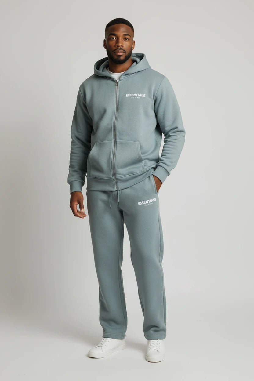 Ensemble Hoodie Zippé & Jogging "Essentials" – Bleu éléphant