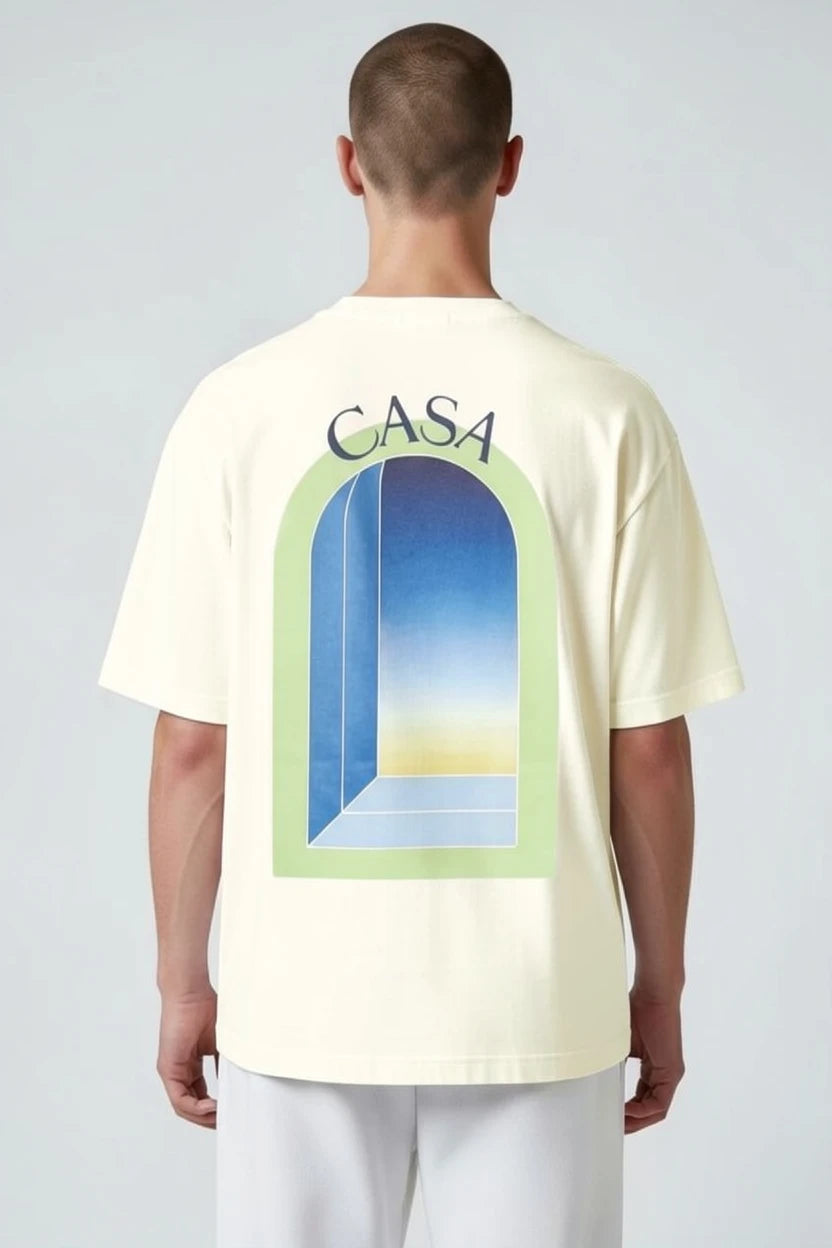 T-shirt homme Casa semi oversize imprimé fenêtre verte pastel
