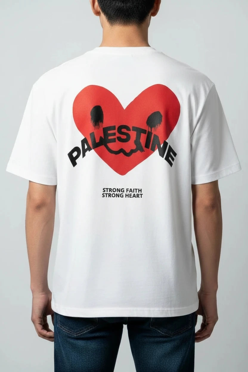 T-shirt Palestine homme semi oversize imprimé cœur rouge