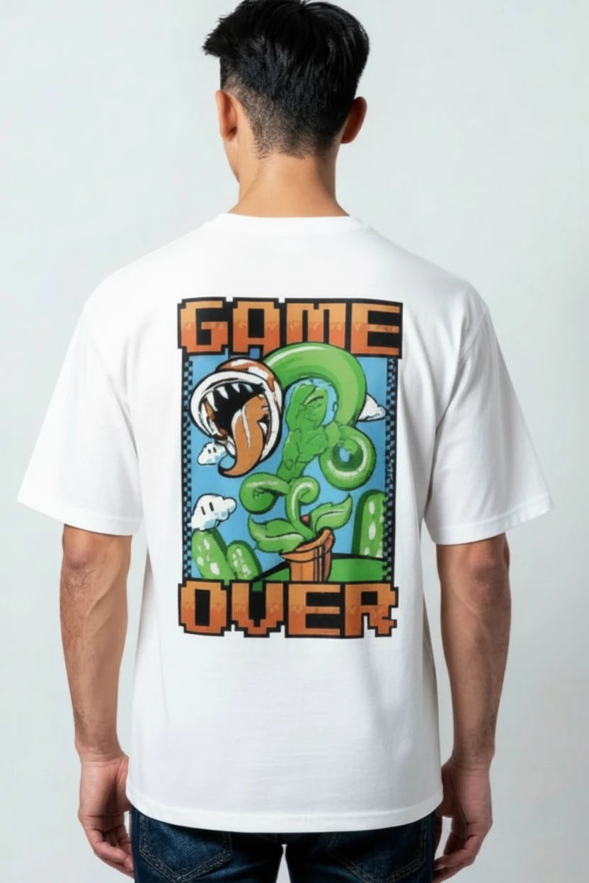 T-shirt homme Game Over imprimé blanc cartoon