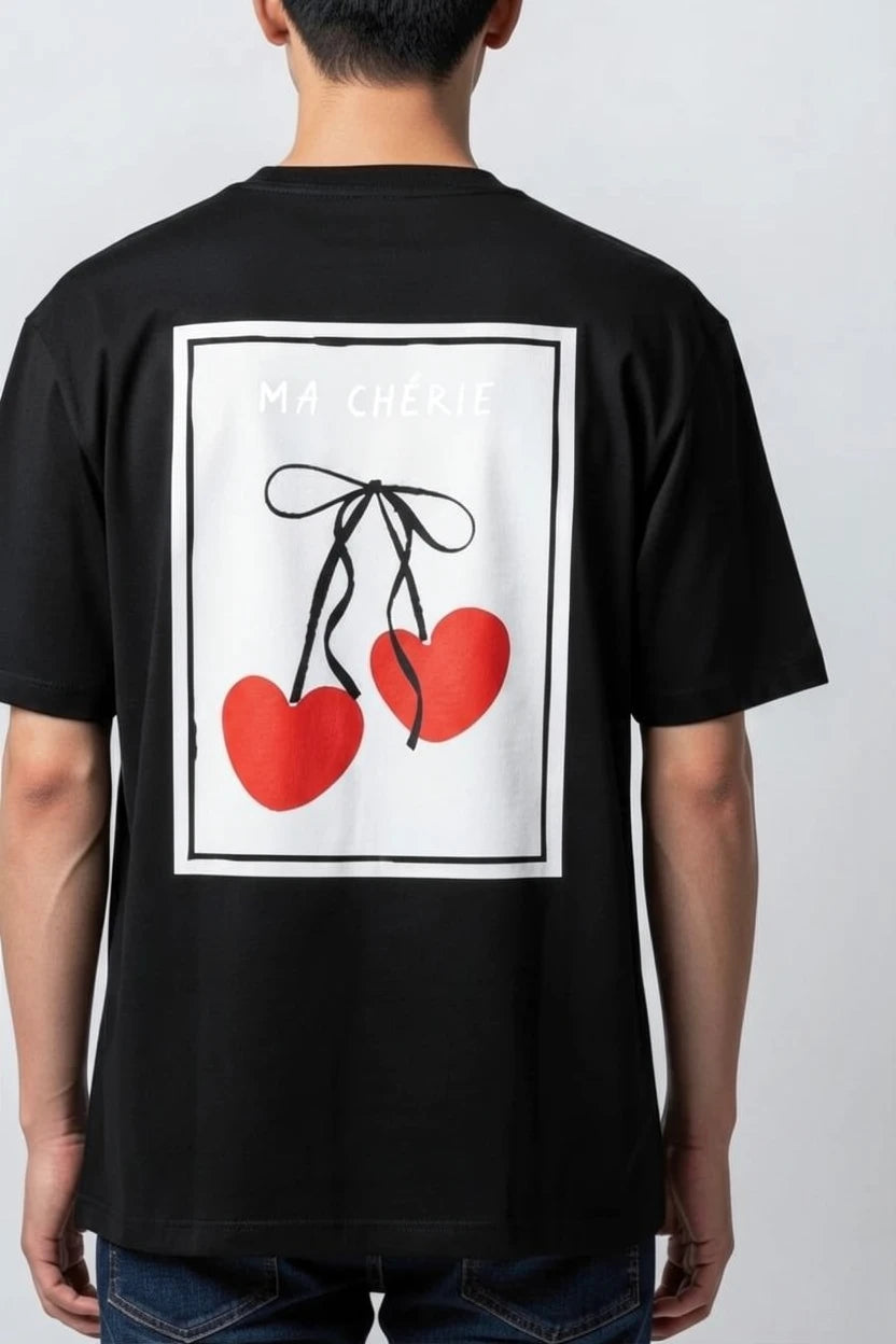 T-shirt homme semi oversize Ma Chérie imprimé cerise cœur