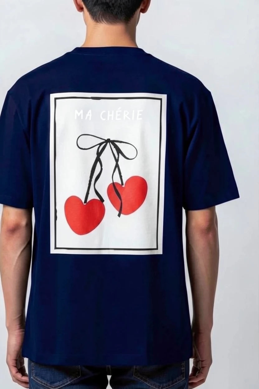 T-shirt homme semi oversize Ma Chérie imprimé cerise cœur