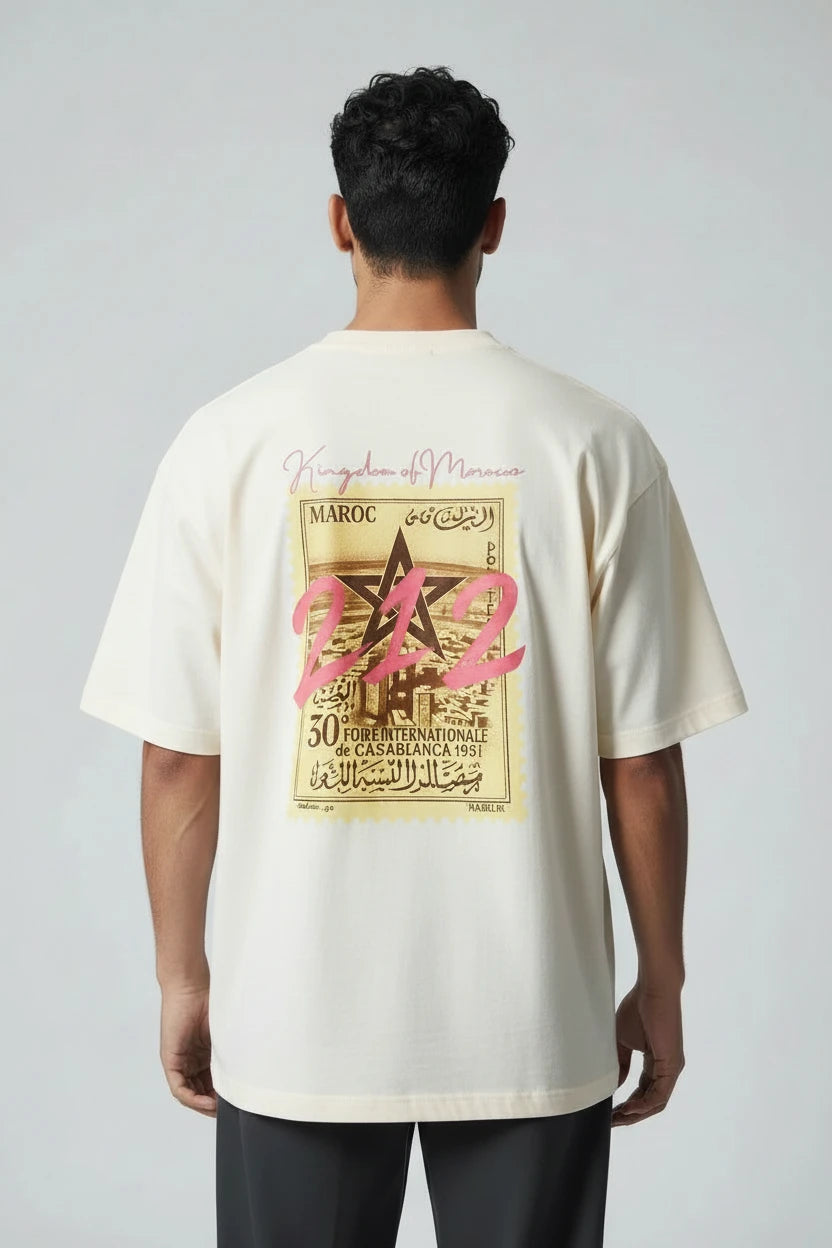 T-shirt homme Maroc 212 imprimé timbre vintage