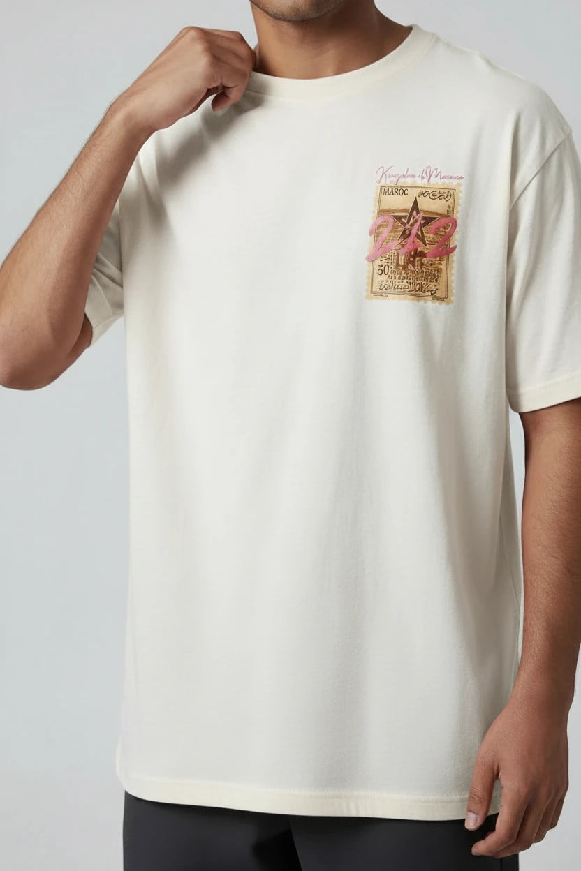 T-shirt homme Maroc 212 imprimé timbre vintage