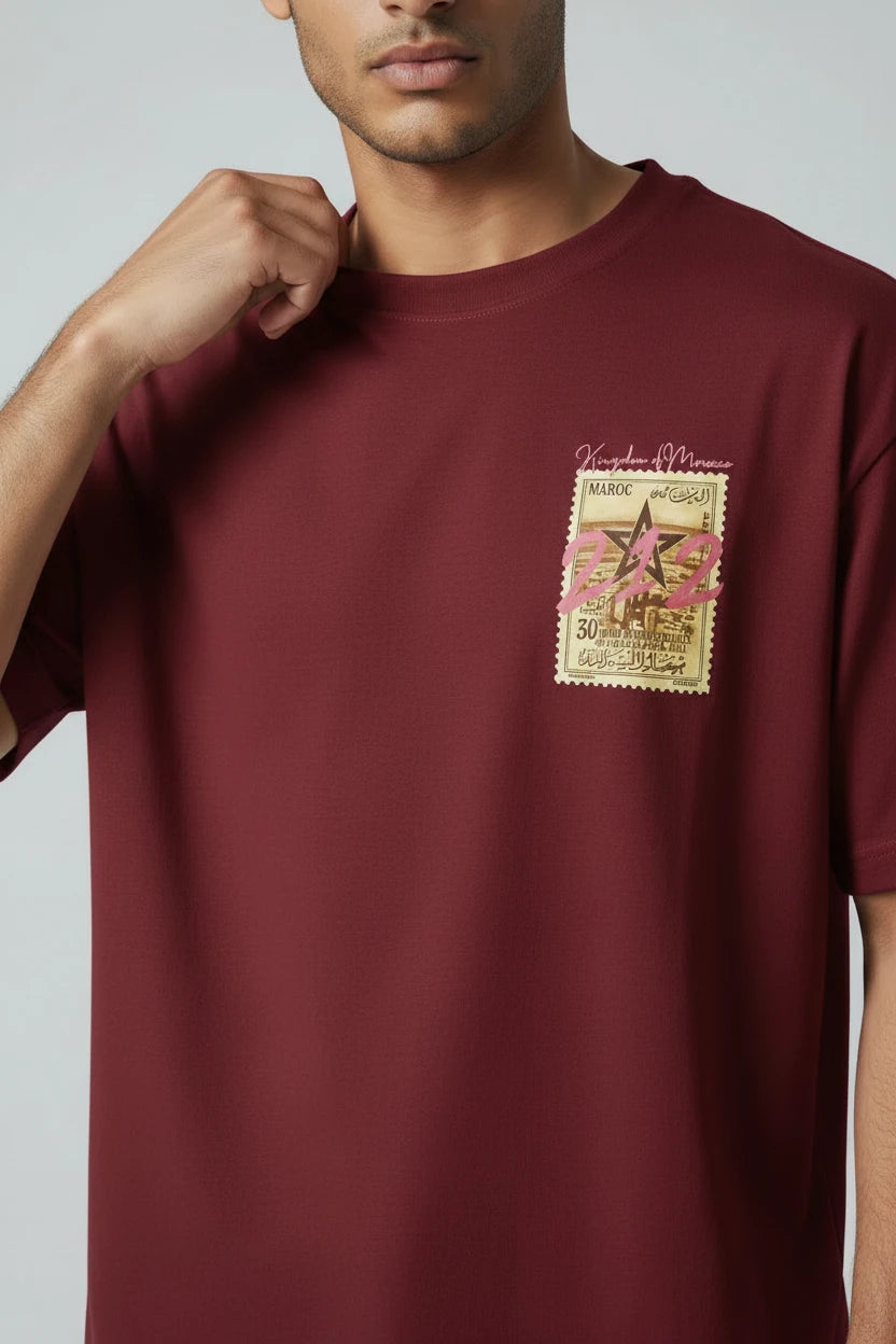 T-shirt homme Maroc 212 imprimé timbre vintage