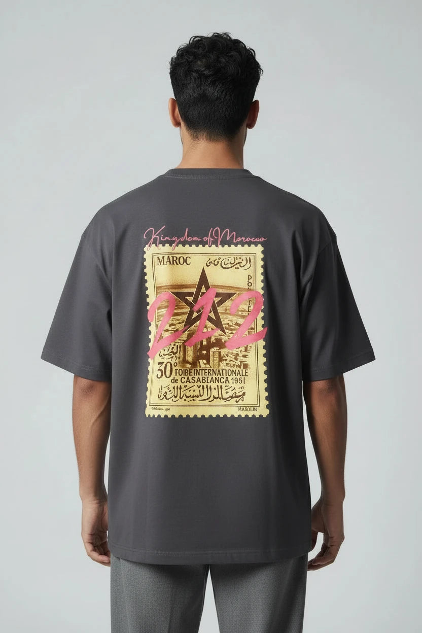 T-shirt homme Maroc 212 imprimé timbre vintage