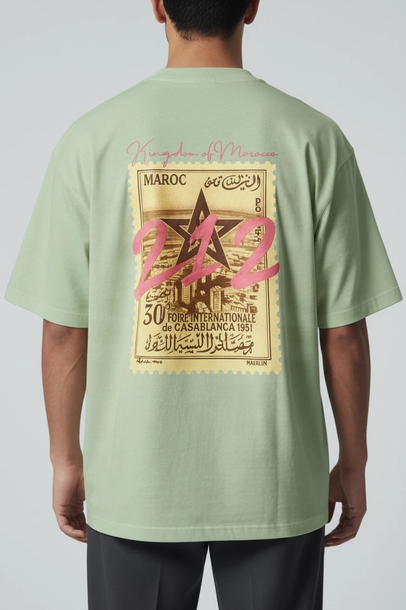 T-shirt homme Maroc 212 imprimé timbre vintage