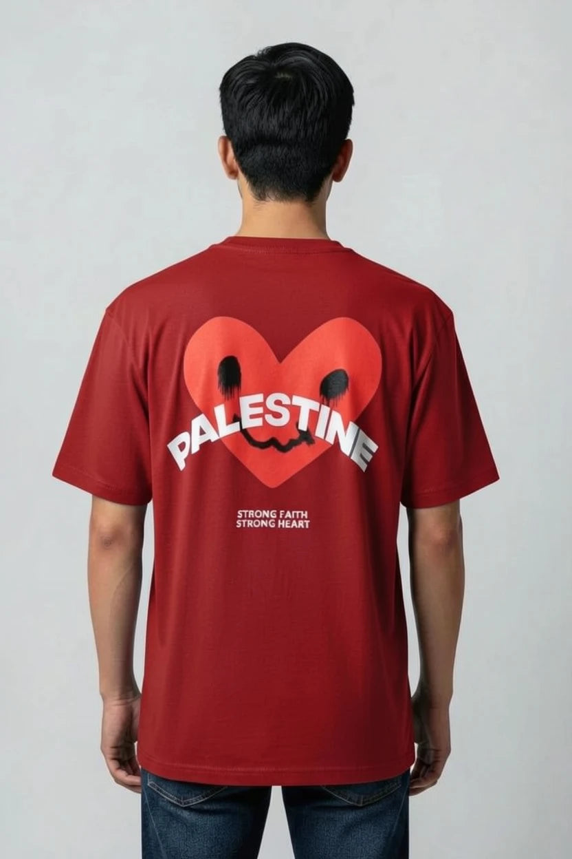 T-shirt Palestine homme imprimé cœur rouge