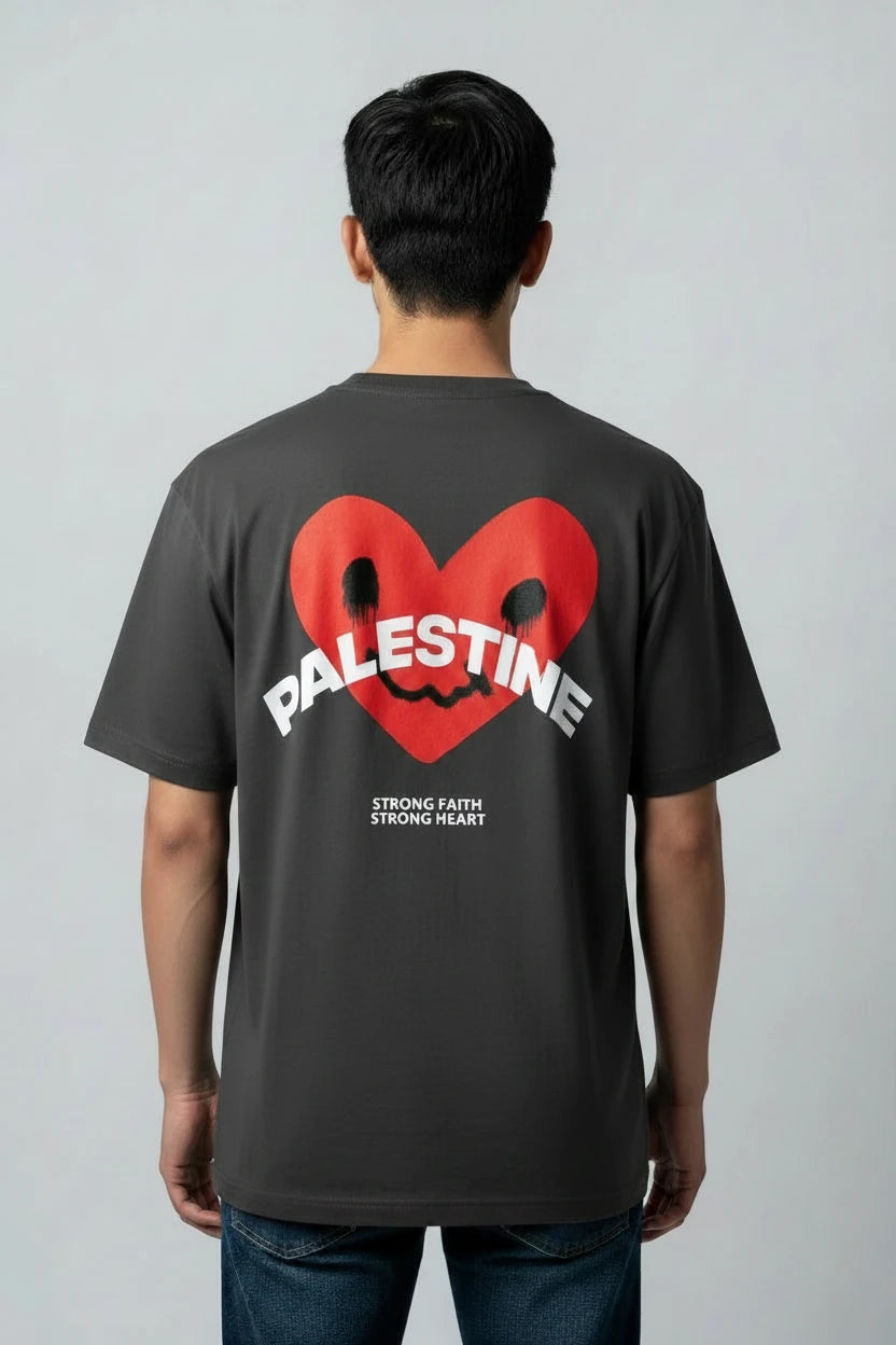 T-shirt Palestine homme imprimé cœur rouge