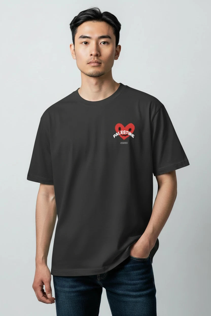 T-shirt Palestine homme imprimé cœur rouge