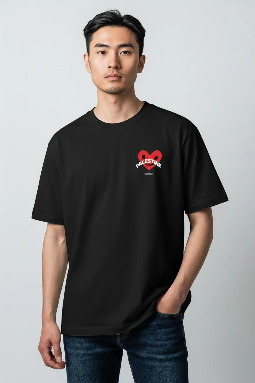 T-shirt Palestine homme imprimé cœur rouge