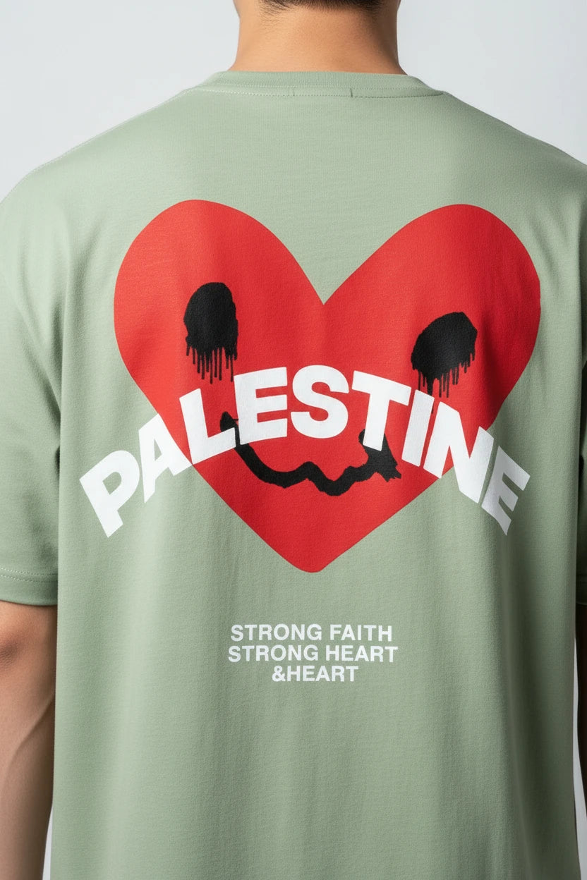 T-shirt Palestine homme imprimé cœur rouge