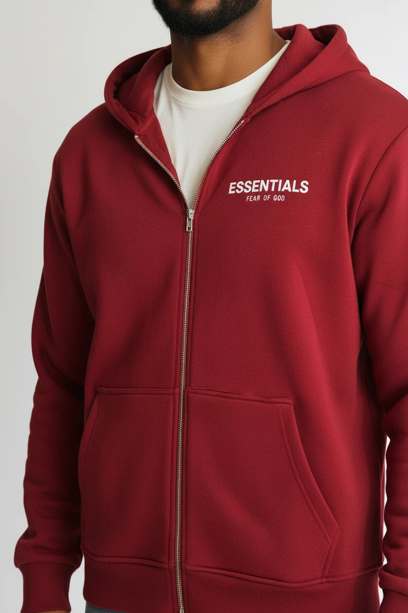 Ensemble Hoodie Zippé & Jogging "Essentials" – Bordeaux Profond
