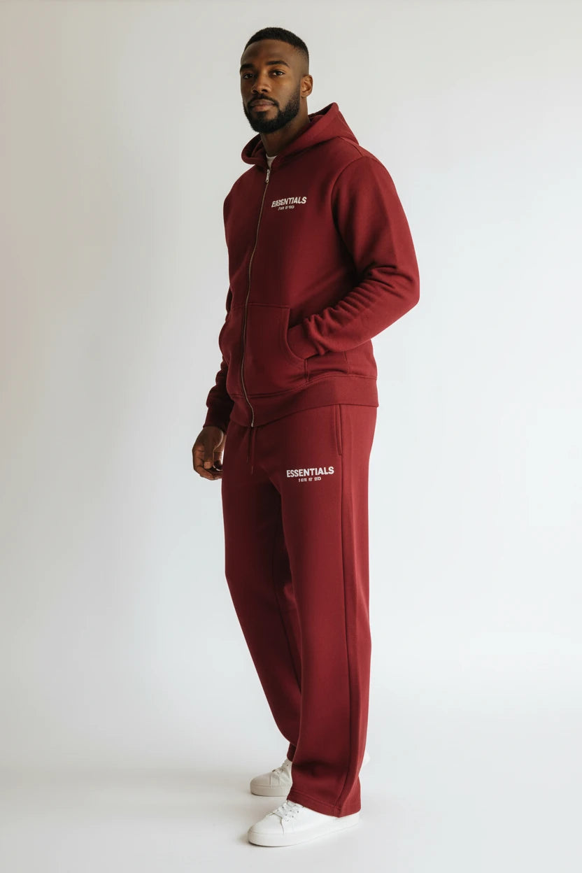 Ensemble Hoodie Zippé & Jogging "Essentials" – Bordeaux Profond