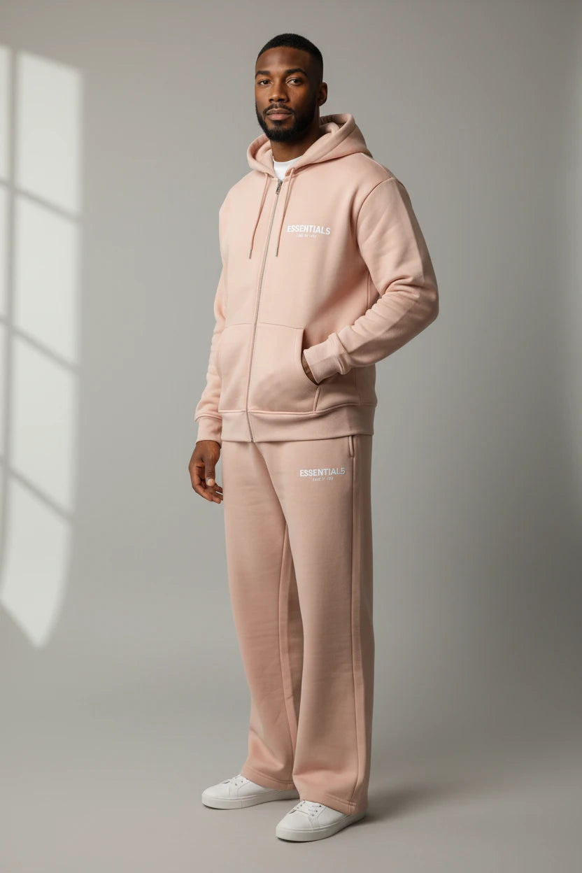 Ensemble Hoodie Zippé & Jogging "Essentials" – Rose Poudré