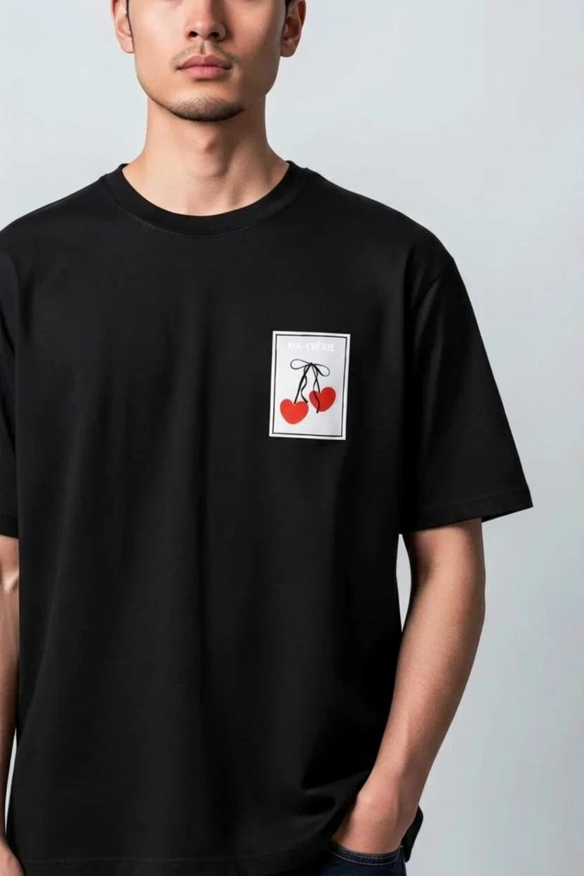 T-shirt homme semi oversize Ma Chérie imprimé cerise cœur