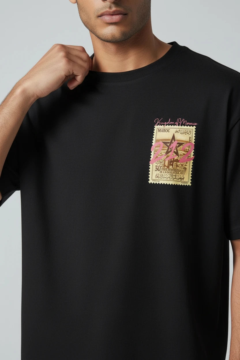 T-shirt homme Maroc 212 imprimé timbre vintage