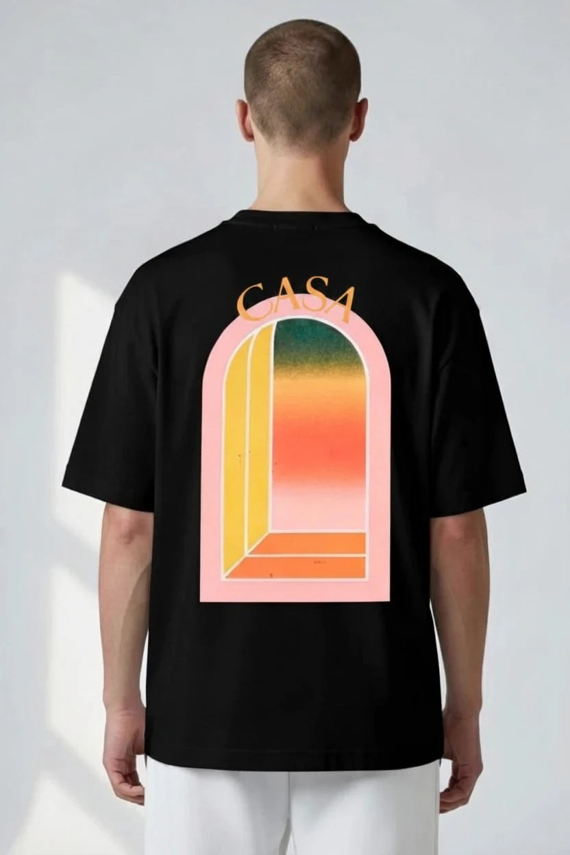 T-shirt homme Casa – Graphique "Sunset Arch" écriture orange