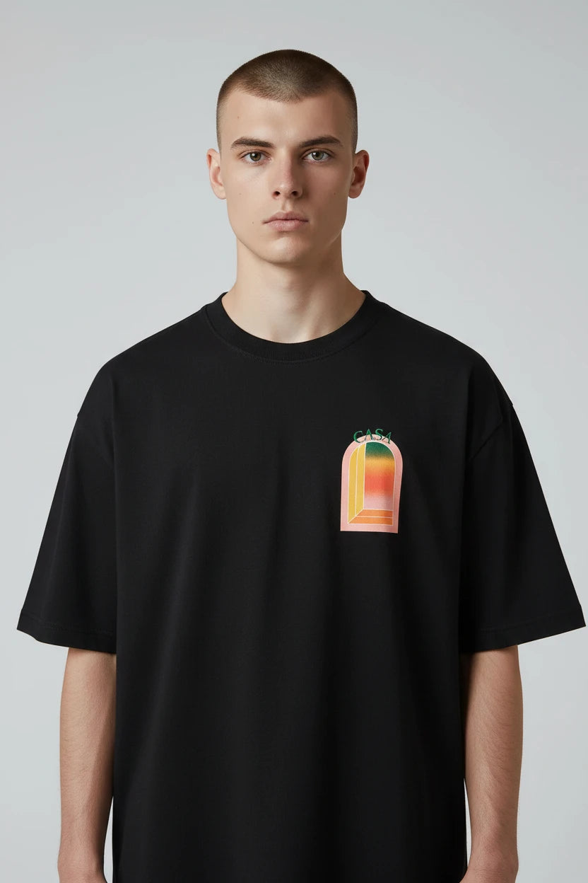 T-shirt homme Casa – Graphique "Sunset Arch" écriture verte