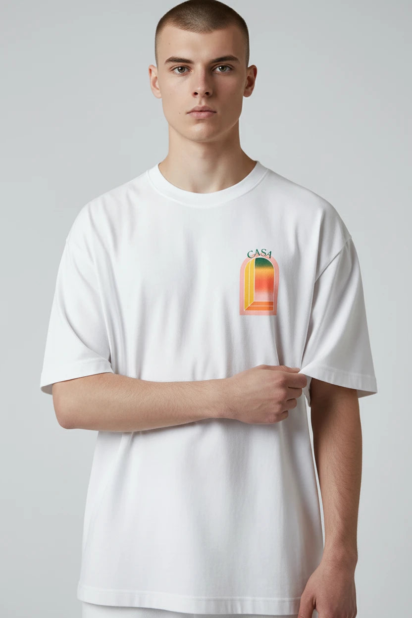 T-shirt homme Casa – Graphique "Sunset Arch" écriture verte