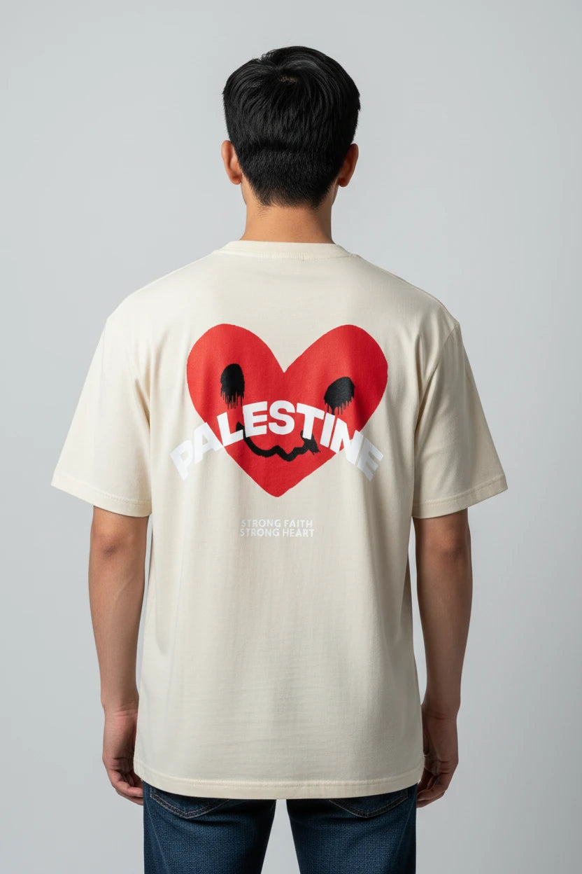 T-shirt Palestine homme imprimé cœur rouge