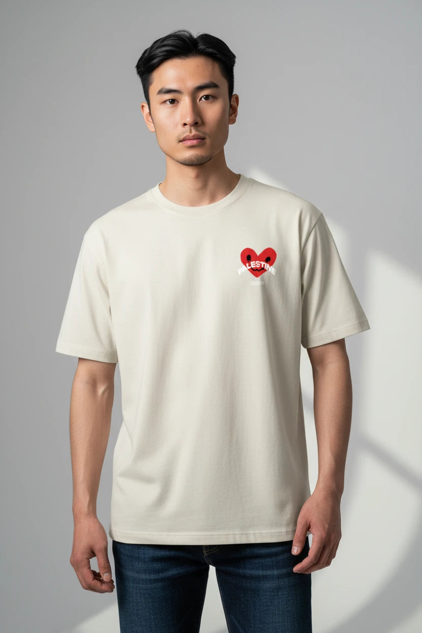 T-shirt Palestine homme imprimé cœur rouge
