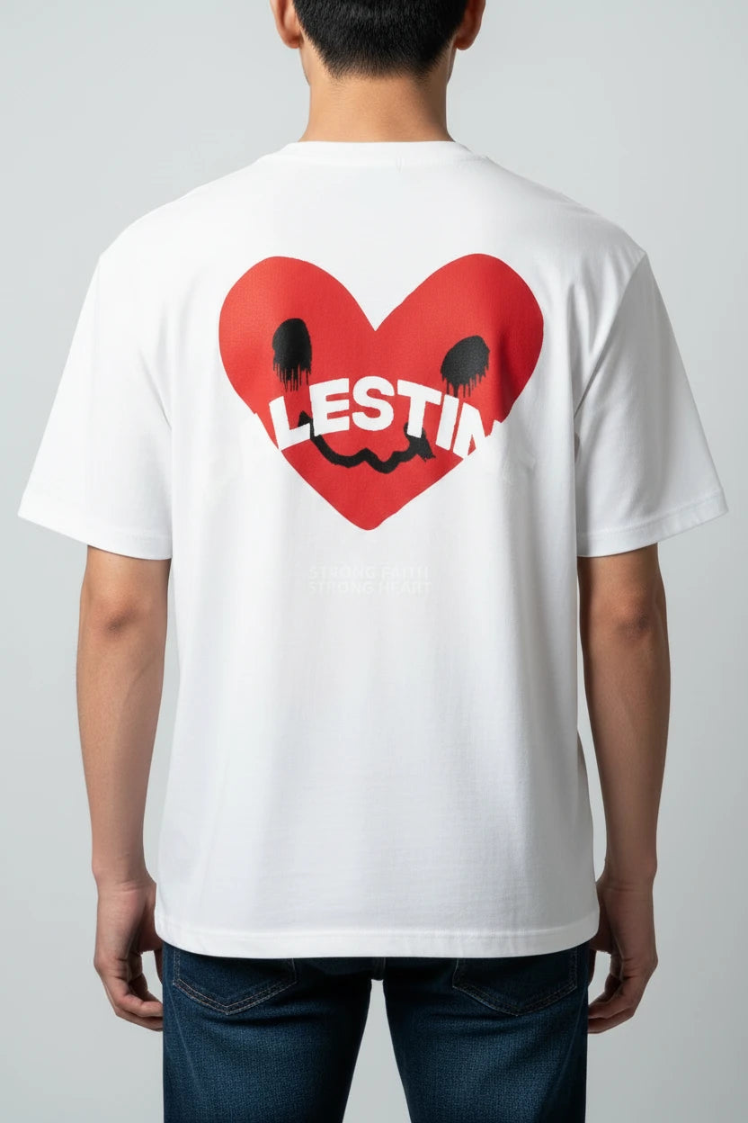T-shirt Palestine homme imprimé cœur rouge
