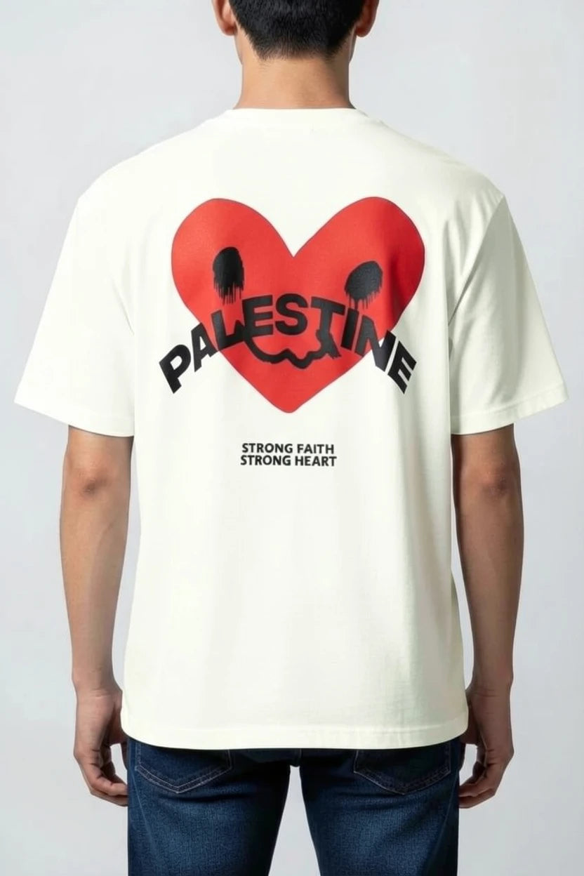 T-shirt Palestine homme semi oversize imprimé cœur rouge