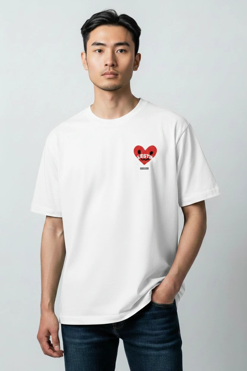 T-shirt Palestine homme imprimé cœur rouge