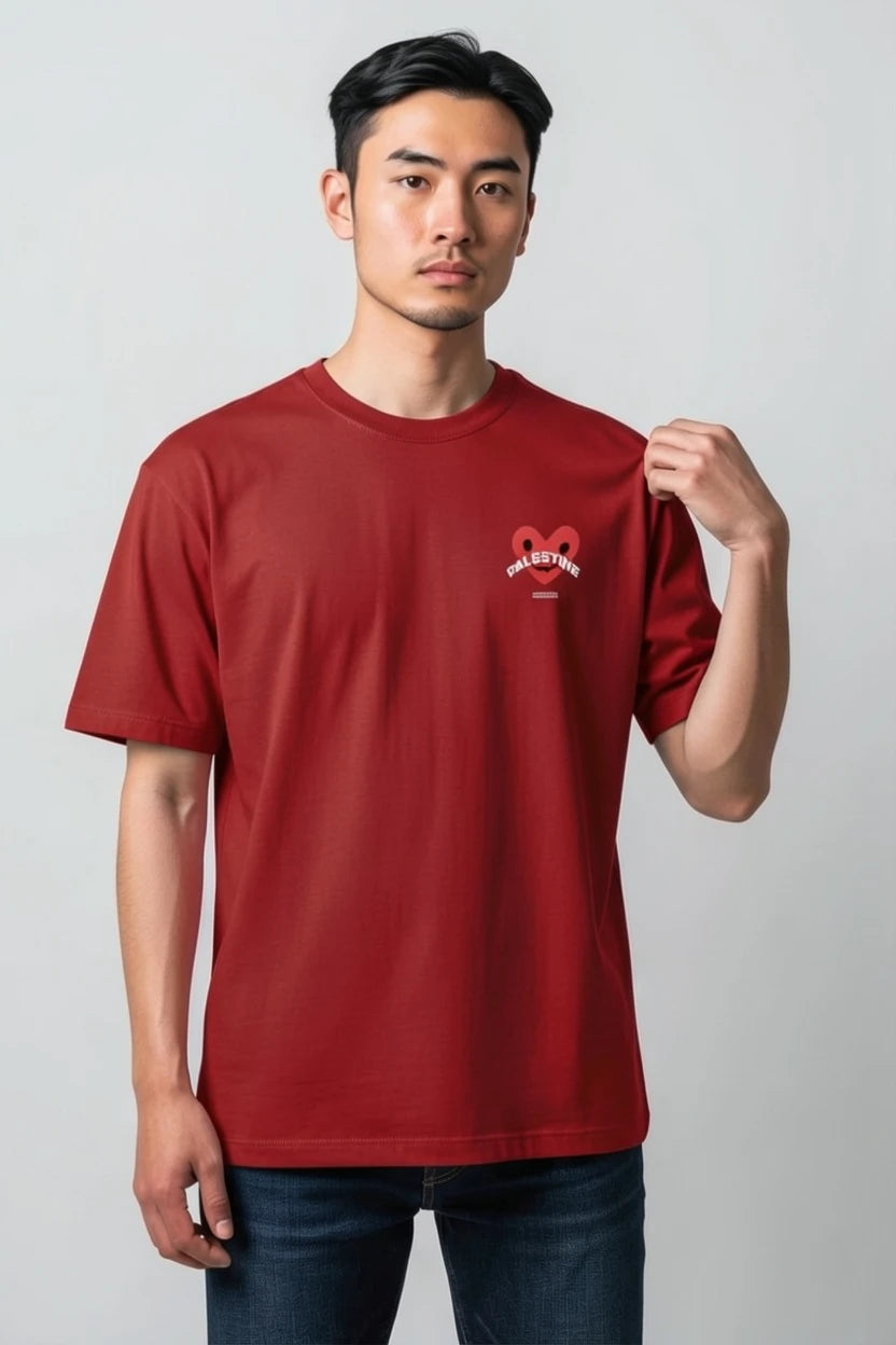 T-shirt Palestine homme imprimé cœur rouge