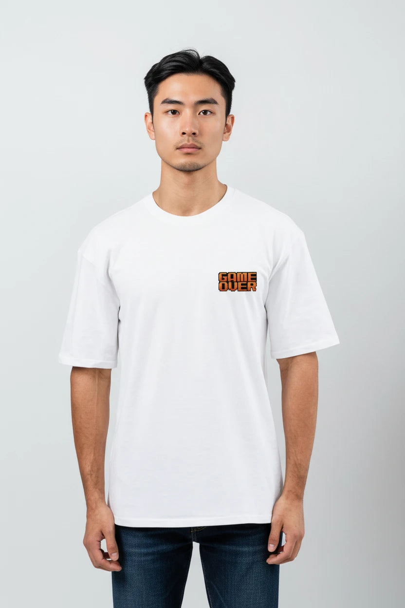 T-shirt homme Game Over imprimé blanc cartoon