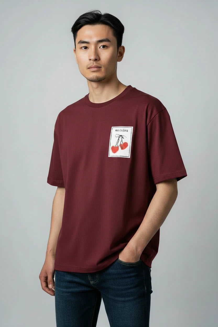 T-shirt homme Ma Chérie imprimé cerise cœur