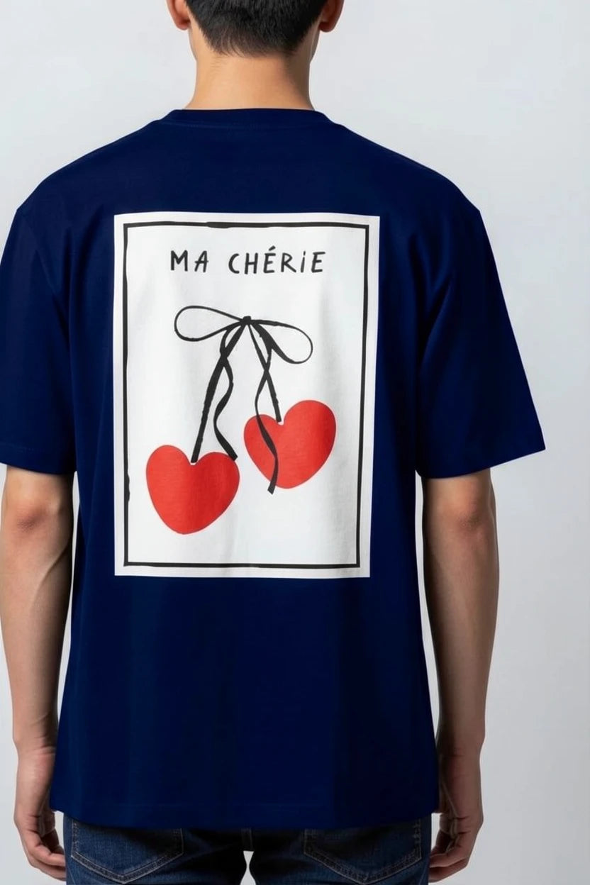 T-shirt homme semi oversize Ma Chérie imprimé cerise cœur