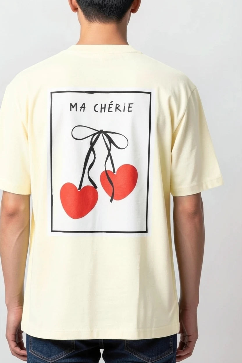 T-shirt homme semi oversize Ma Chérie imprimé cerise cœur