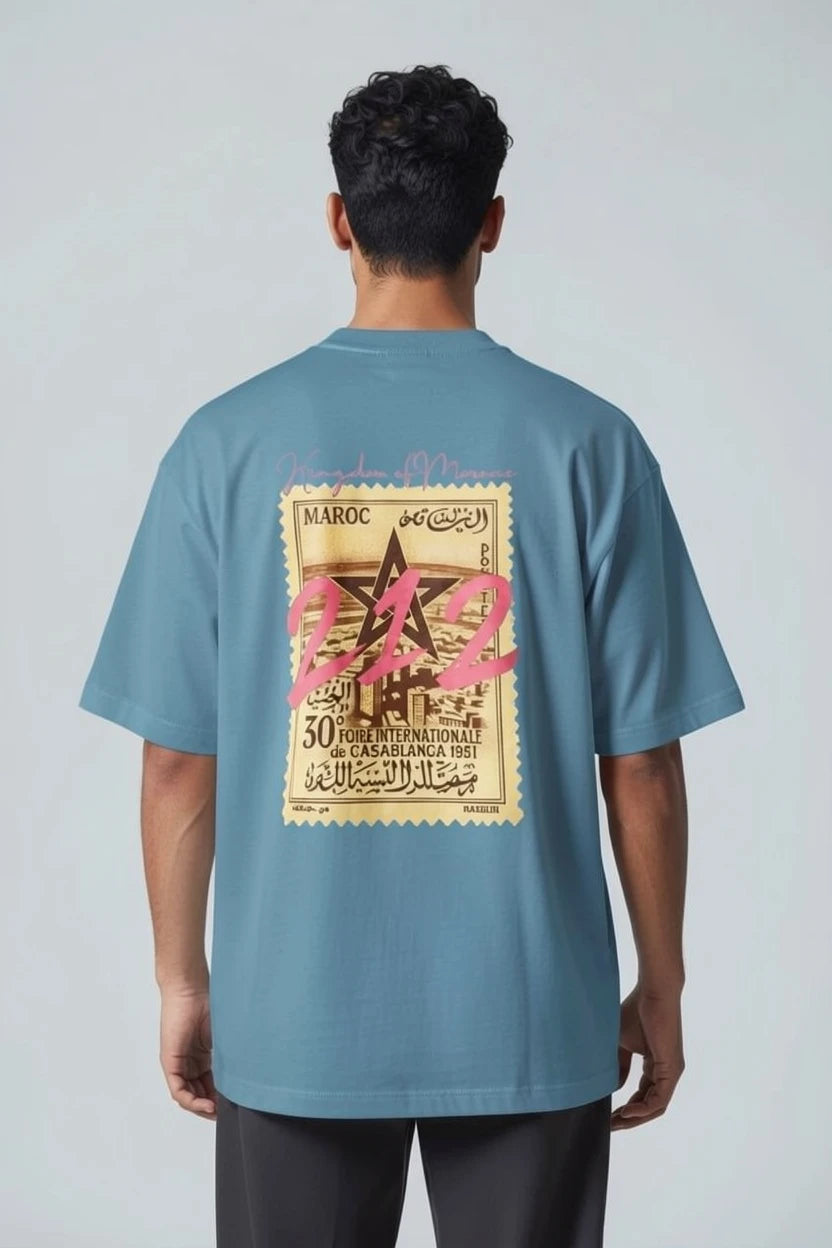T-shirt homme Maroc 212 imprimé timbre vintage