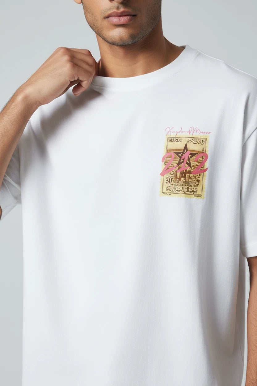 T-shirt homme Maroc 212 imprimé timbre vintage