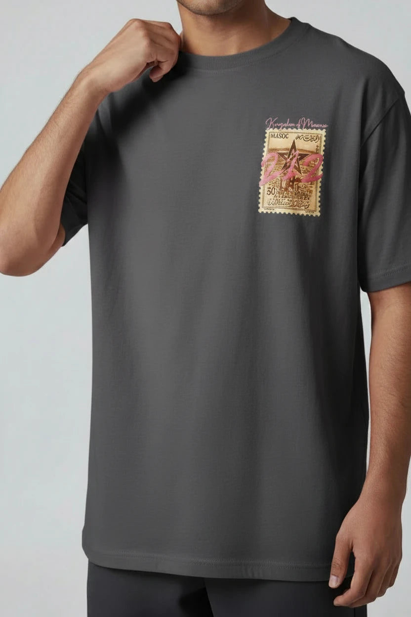 T-shirt homme Maroc 212 imprimé timbre vintage