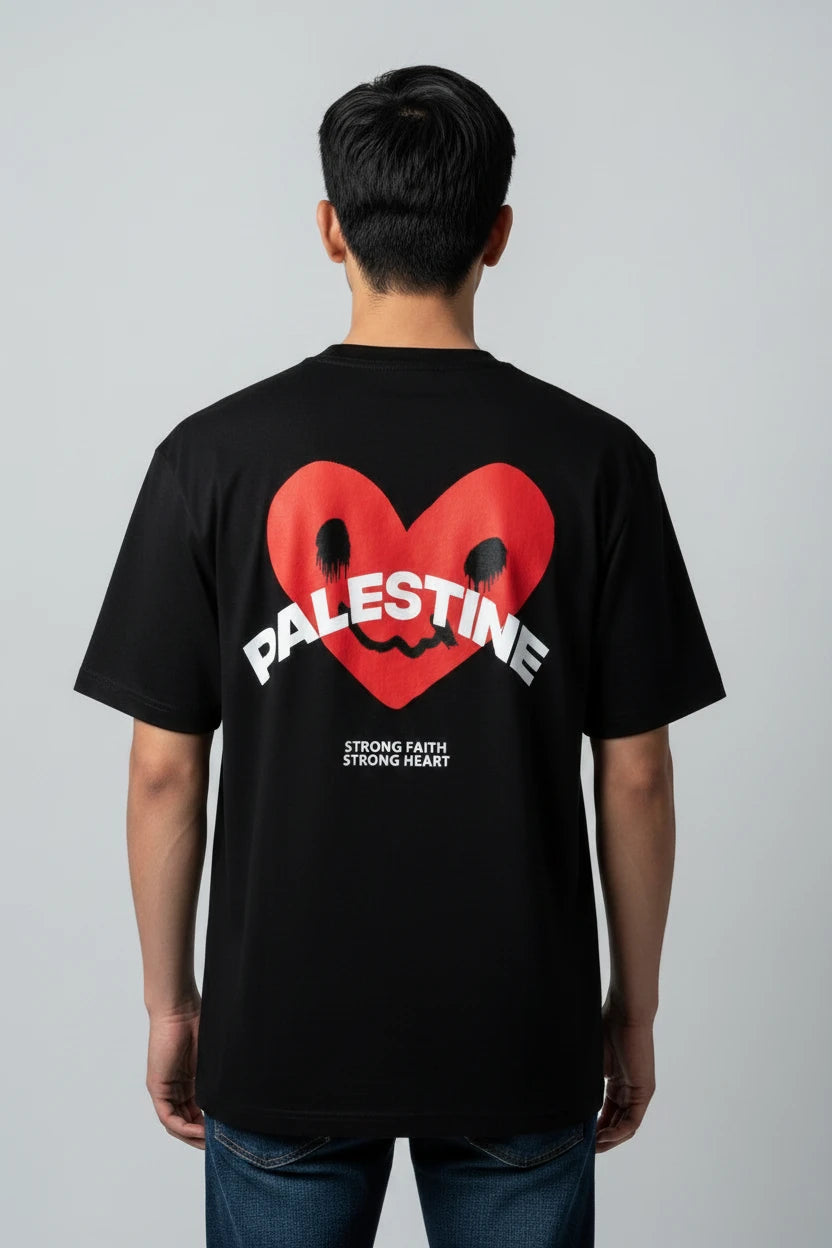 T-shirt Palestine homme imprimé cœur rouge