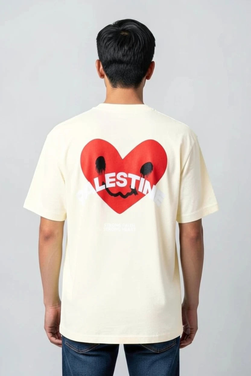 T-shirt Palestine homme imprimé cœur rouge