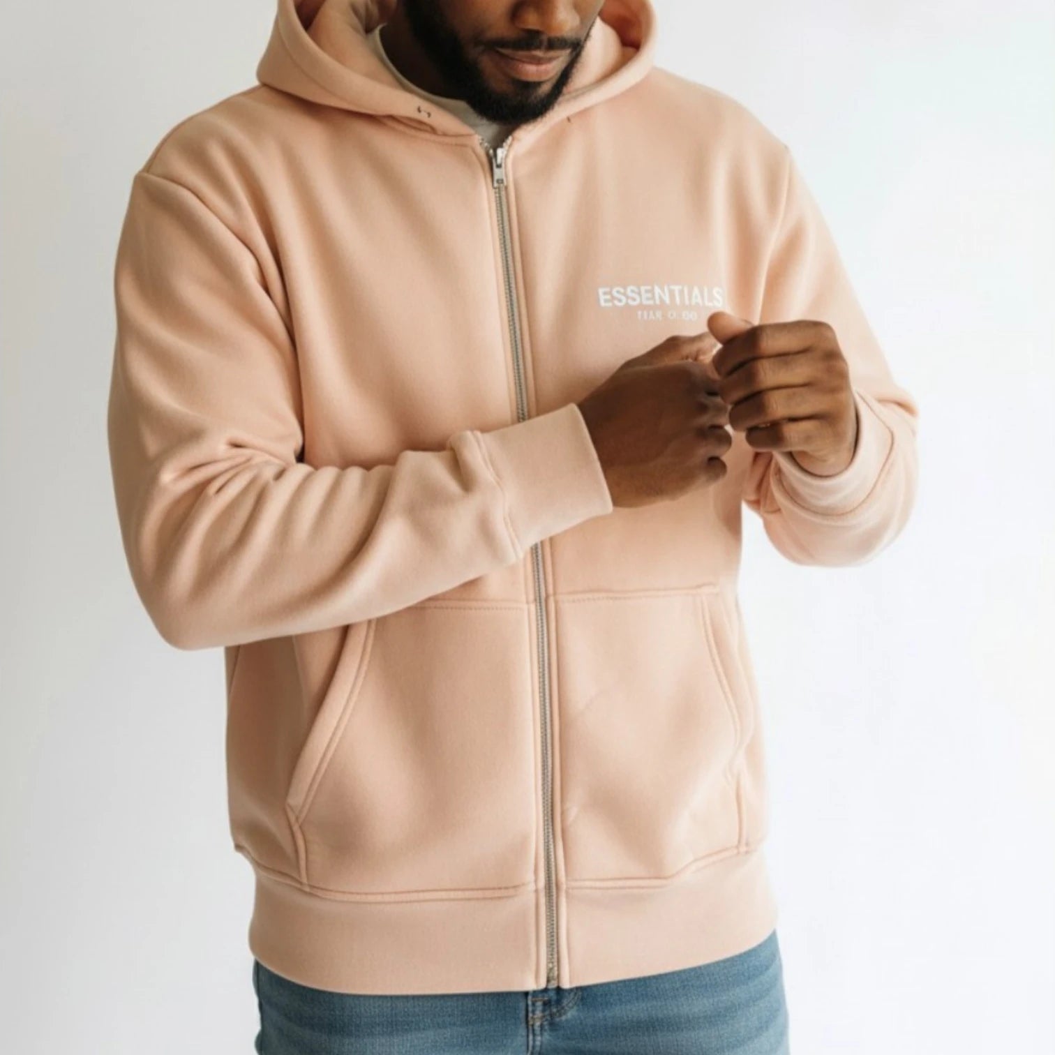 Ensemble Hoodie Zippé & Jogging "Essentials" – Rose Poudré